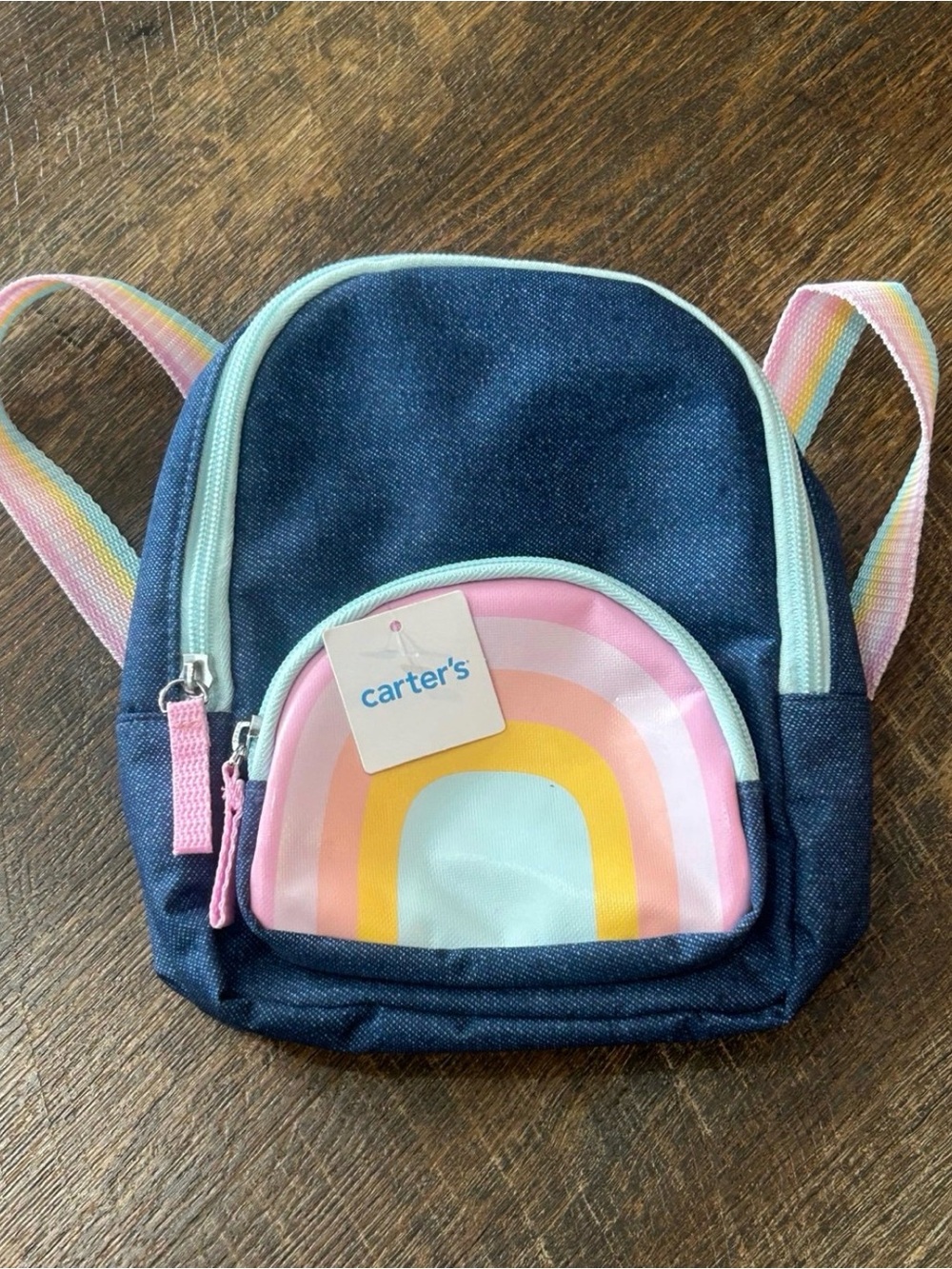 Carter's Navy Mini Backpack with Pastel Rainbow Pocket